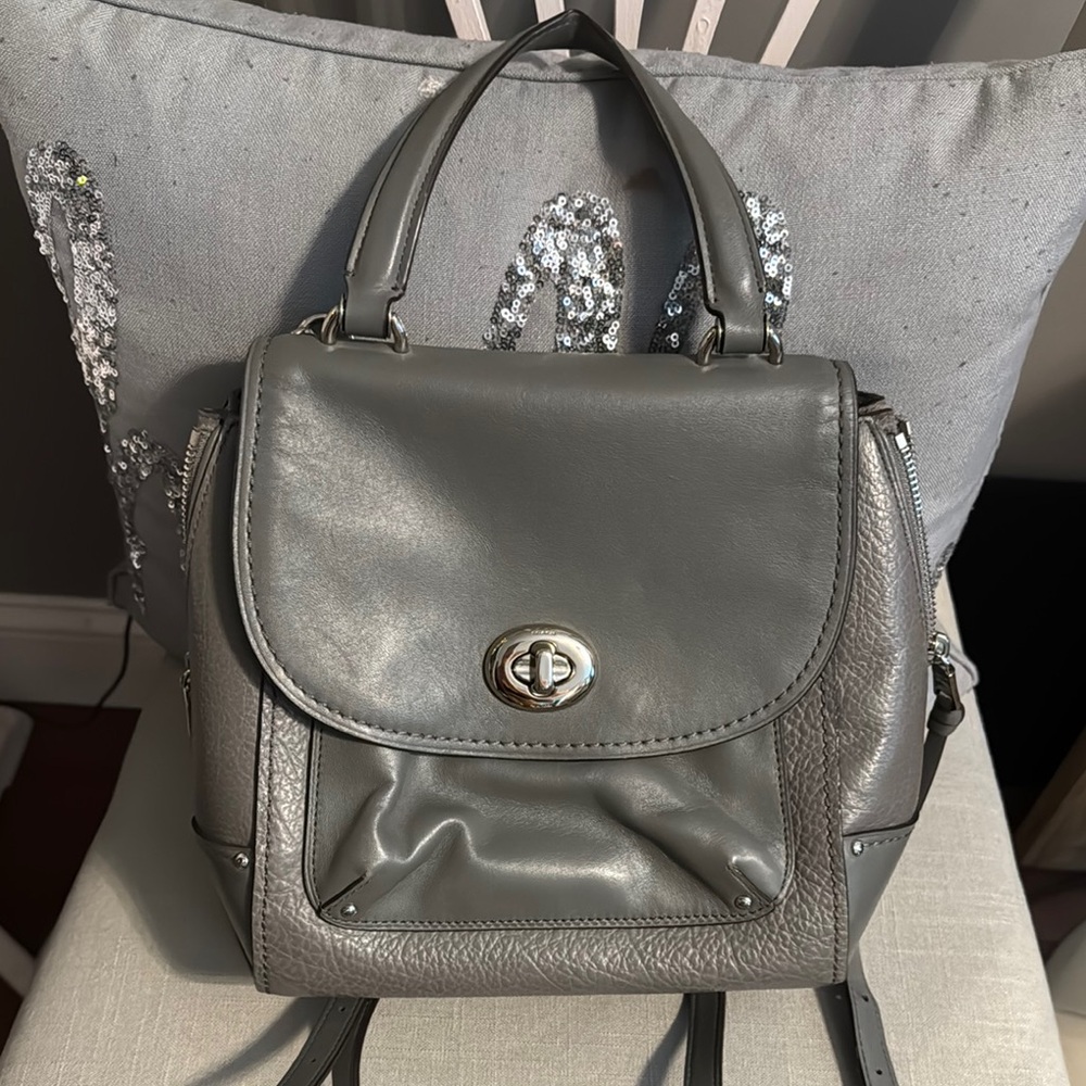 Coach Gray Backpack with Turnlock Closure
